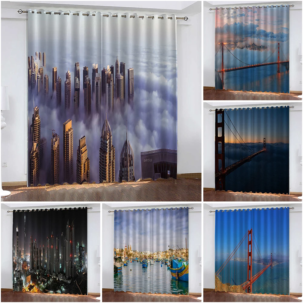 

Architectural Print Curtains San Francisco Bridge Woven Blackout Curtains Biparting Open Curtains Living Room Cortina De Sombra