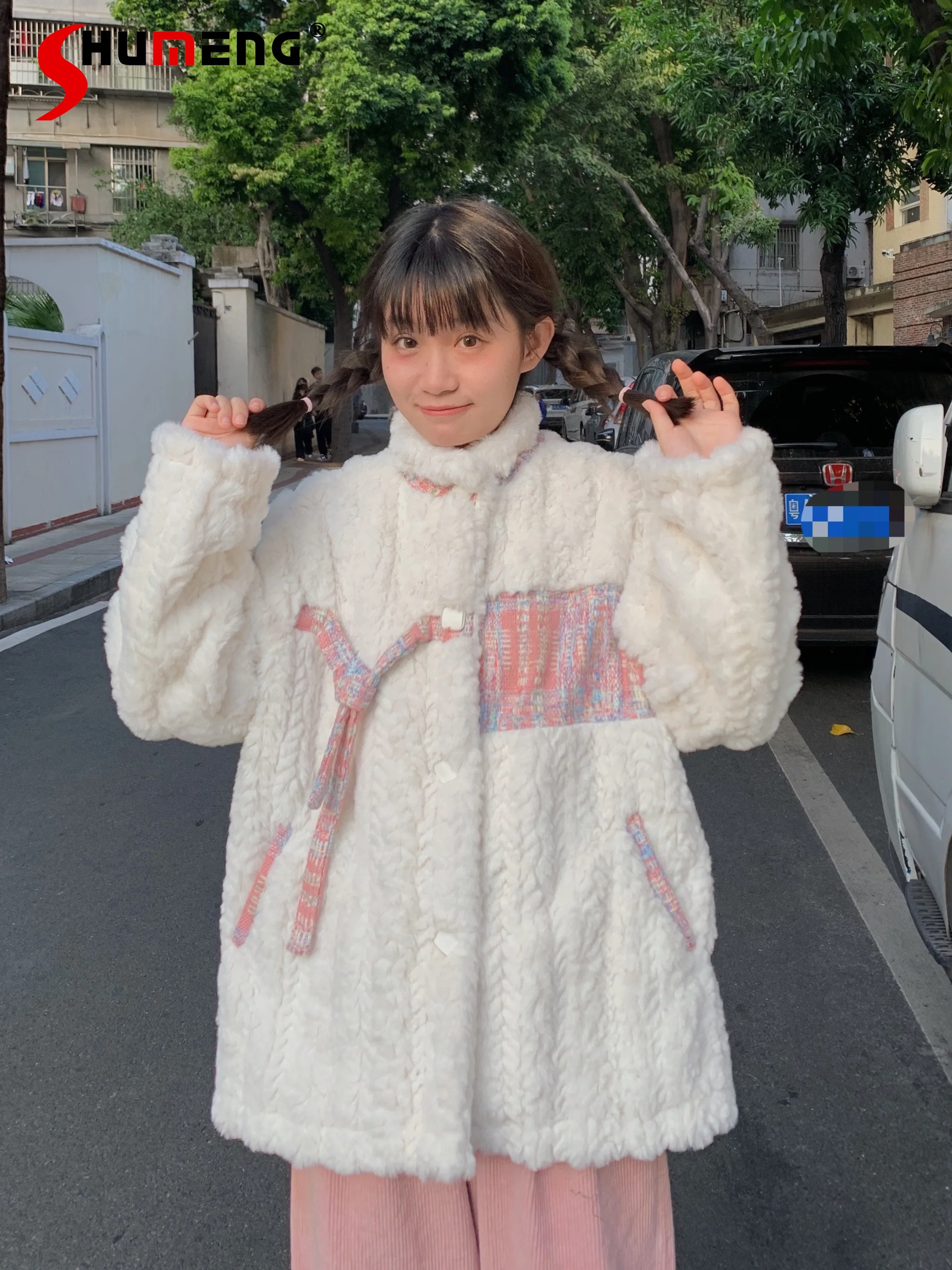 Cute Lamb Wool Fur Fleece Padded White Coat Female 2023 Winter New Student Loose Sweet Thickened Cotton Padded Jacket for Women