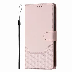 Honeycomb Wallet Phone Cover - Stylish Protective Case for Honor X9C Smart 5G (Pink EP)