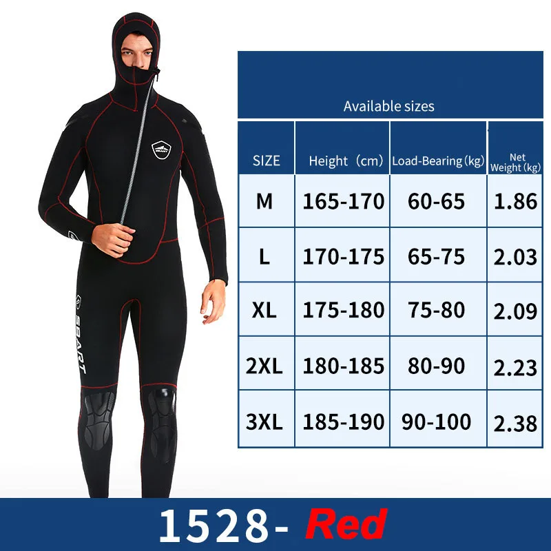 5MM Neoprene Wetsuit Thickened Warm Hooded Knee Pads Deep Dive Hunting Fish Winter Swimming Equipment Diving Suit