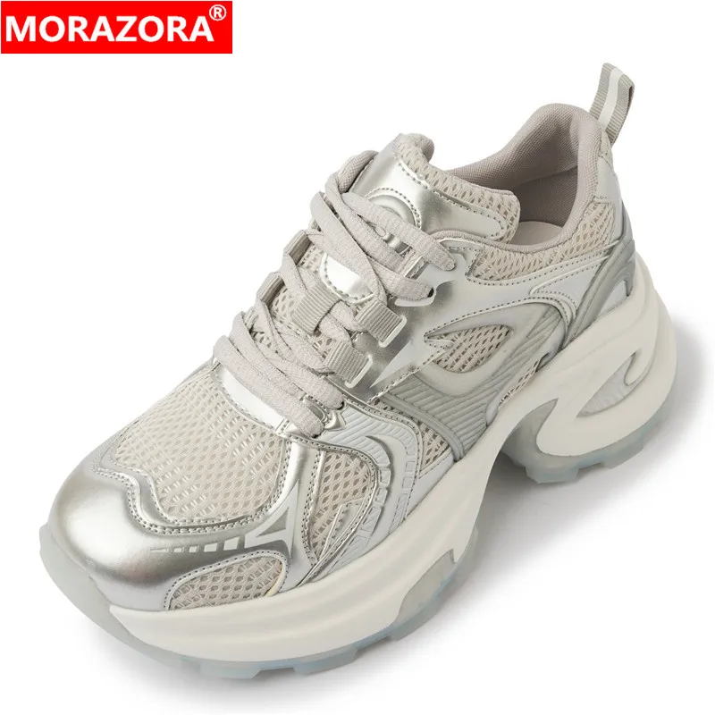 

MORAZORA Size 34-40 New Breathable Mesh Women's Sneakers Lace Up Spring Summer Chunky Sneakers Platform Flats Casual Shoes