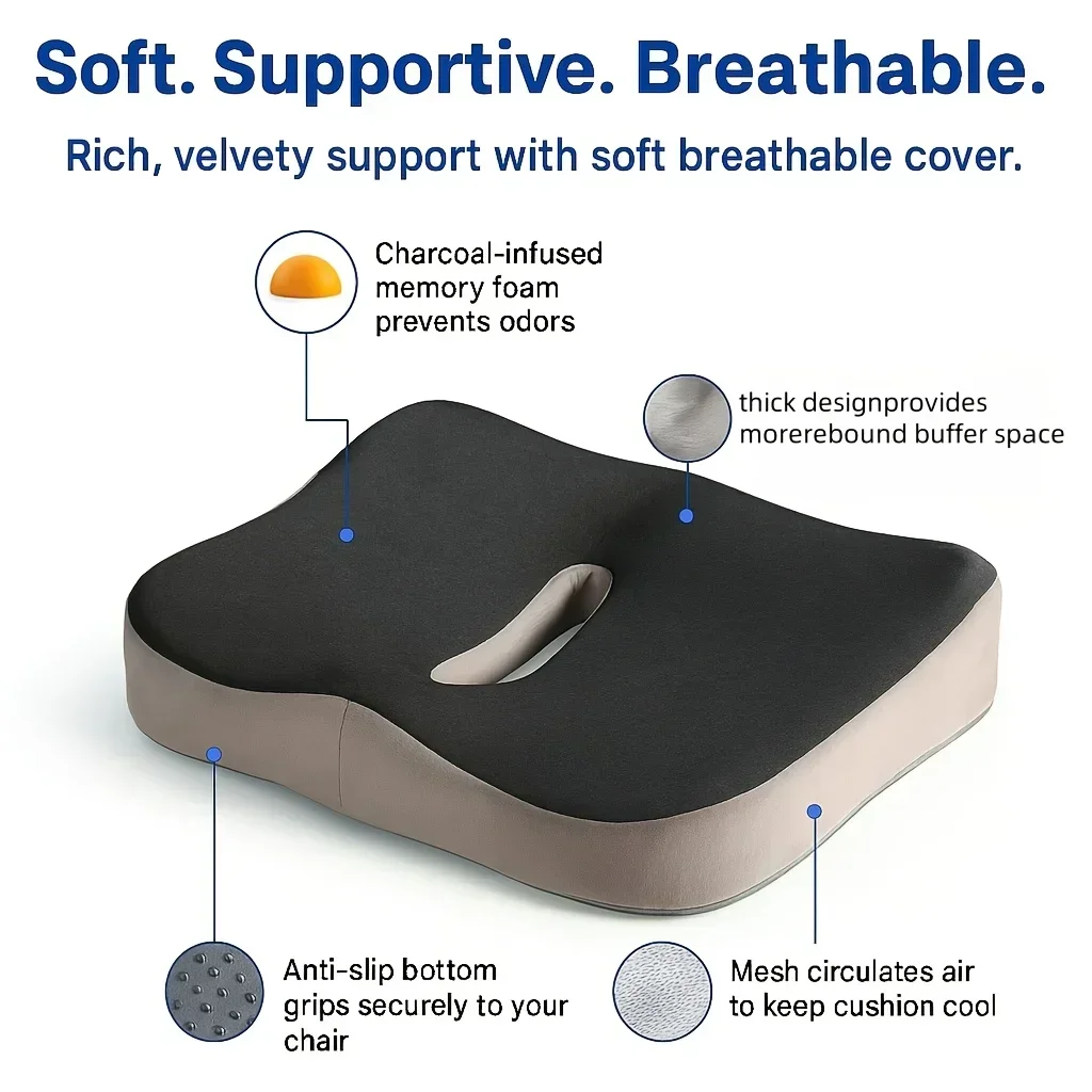 1pc Memory Foam Seat Cushion Ergonomic Sitting Pad with Center Groove Ideal for Long Sitting in Office Home Car or Desk Chair