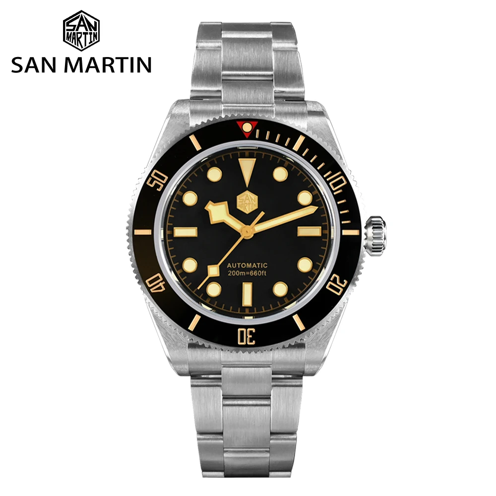 San Martin BB58 Luxury Men Watch 40mm Classic Retro Diver PT5000 Automatic Mechanical Watches Sapphire Waterproof 200m Luminous qimei men s vintage wristatch 45mm diver masculin retro luxury sapphire automatic mechanical ceramic bezel nh35 high quality