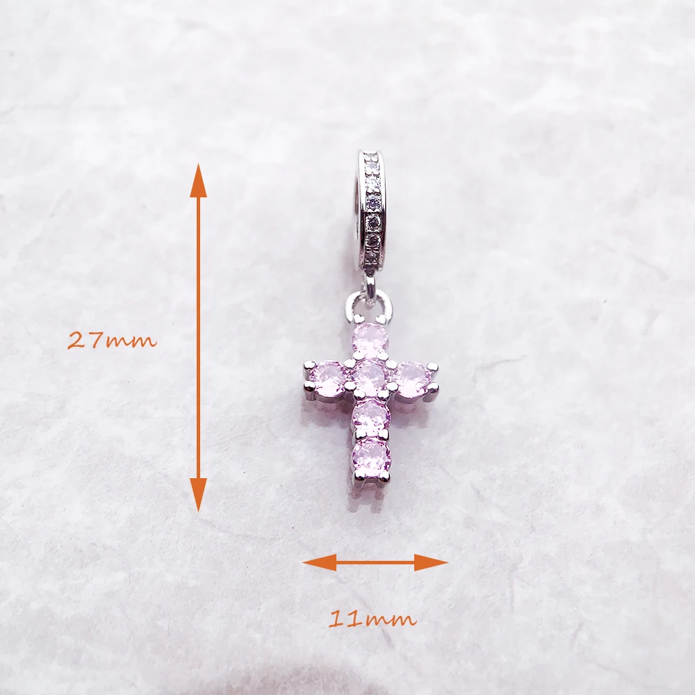 クロスデザイン チャーム ピンクストーン ラインストーン付きチャームパーツ S055R/1cm ピンク｜パーツ