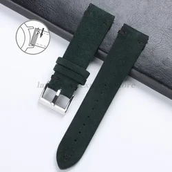 Vintage Handmade Suede Leather Watch Strap with Stitching Details, Available in Multiple Widths - Black Buckle (Green Black)