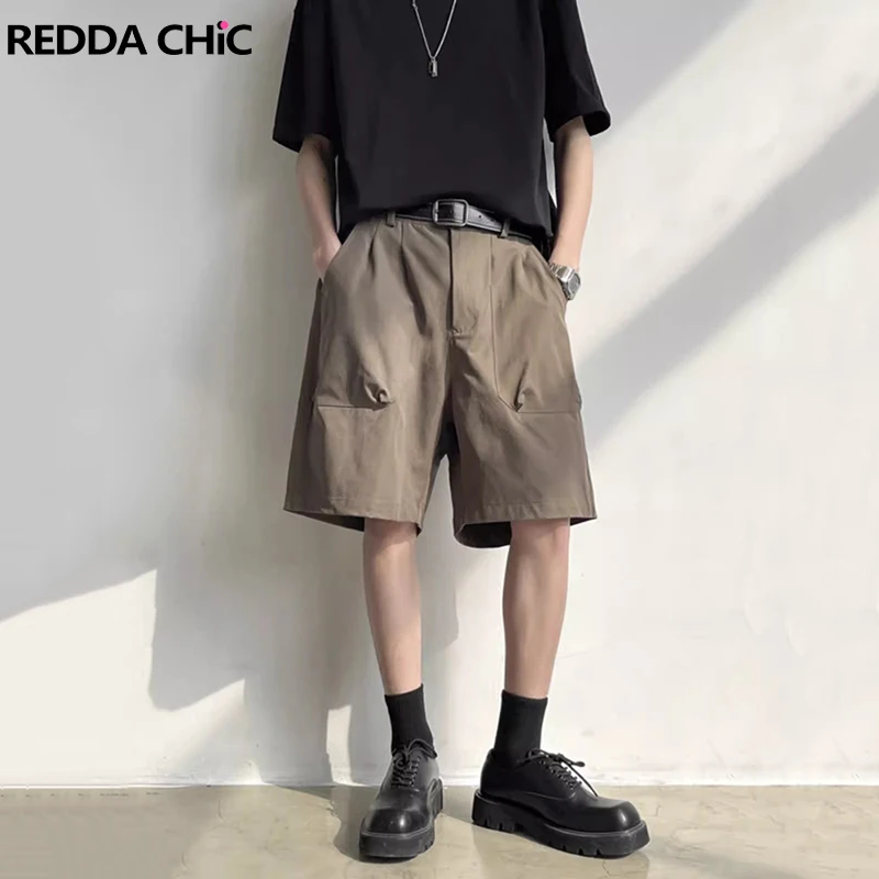 

Брюки-карго REDDACHIC мужские с широкими штанинами, повседневные однотонные шорты с эластичным поясом и забавными карманами, Повседневная летняя одежда Cityboy, большие размеры