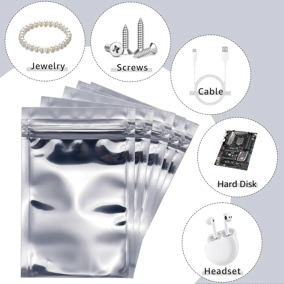 100Pcs 8X12CM/10x15CM/15X20CM Antistatic Bags, Resealable Ziplock ESD Shielding Bag for HDD SDD Electronic Device image 3