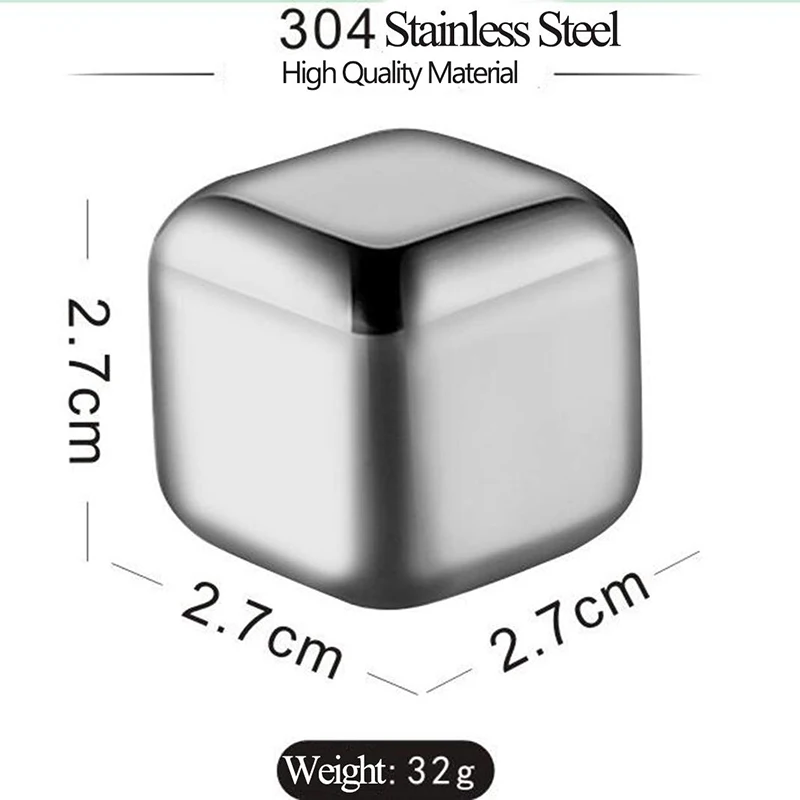 Stainless Steel Ice Cubes Set Reusable Chilling Stones Whiskey Wine Wine Cooling Cube Chilling Rock Party Bar Tool