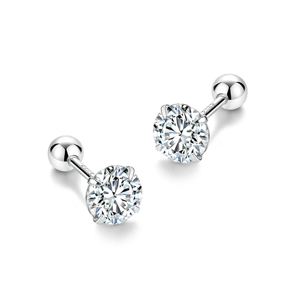 

999 Pure Silver Four-claw Earrings Female Temperament Korean Version Fashion Rhinestone Zircon Earrings Versatile and Elegant