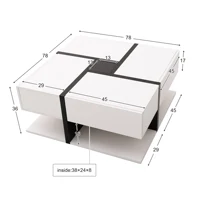Anajqaqia Table basse brillante 78 × 78 × 36 cm, avec 4 tiroirs, coordination des couleurs unique et design linéaire, avec espace de rangement 6