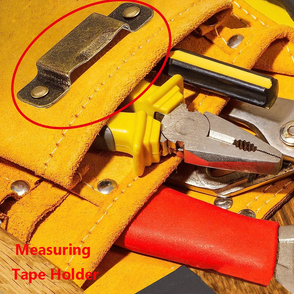 4x Vintage Tape Measure Clips Metal Tape Measure Hanger Carrier Leather Tool Waist Pocket Bag Clip Tool Bag Holder with 8 Rivets 5