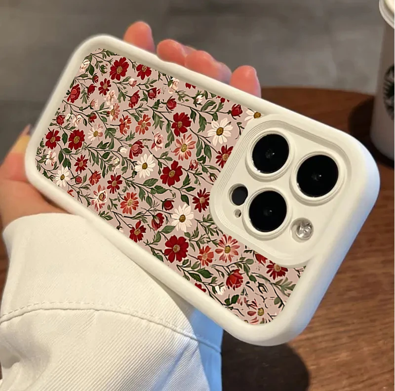 Retro Flower Lanyard Matte Soft TPU Phone Case