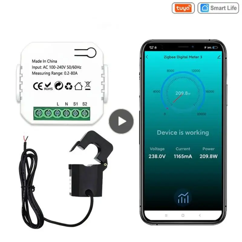 

Meter Energy Power Monitor 80A Clamp Current Sensor Din Rail Tuya Smart App Electricity Statistics 110V 240V 50/60Hz