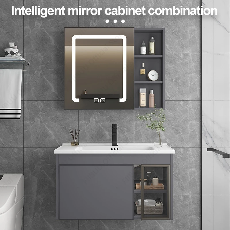 Multifunctional Modern Bathroom Vanity Fashion Mirror Cabinet Aluminum Simple Style Artistic Ceramic Sink Furniture
