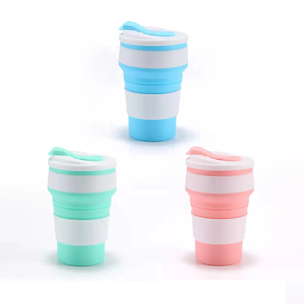 Compact Silicone Collapsible Cups with Lid - 12 Oz Reusable Portable Travel Mugs