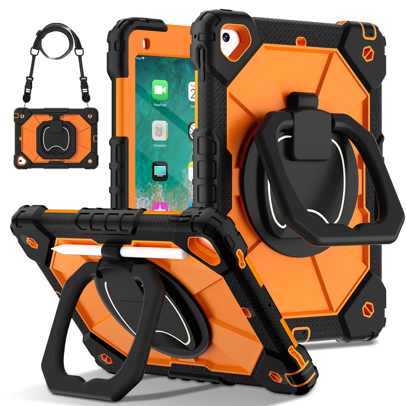 Rugged 360° Rotating Tablet Case with Stand and Shoulder Strap