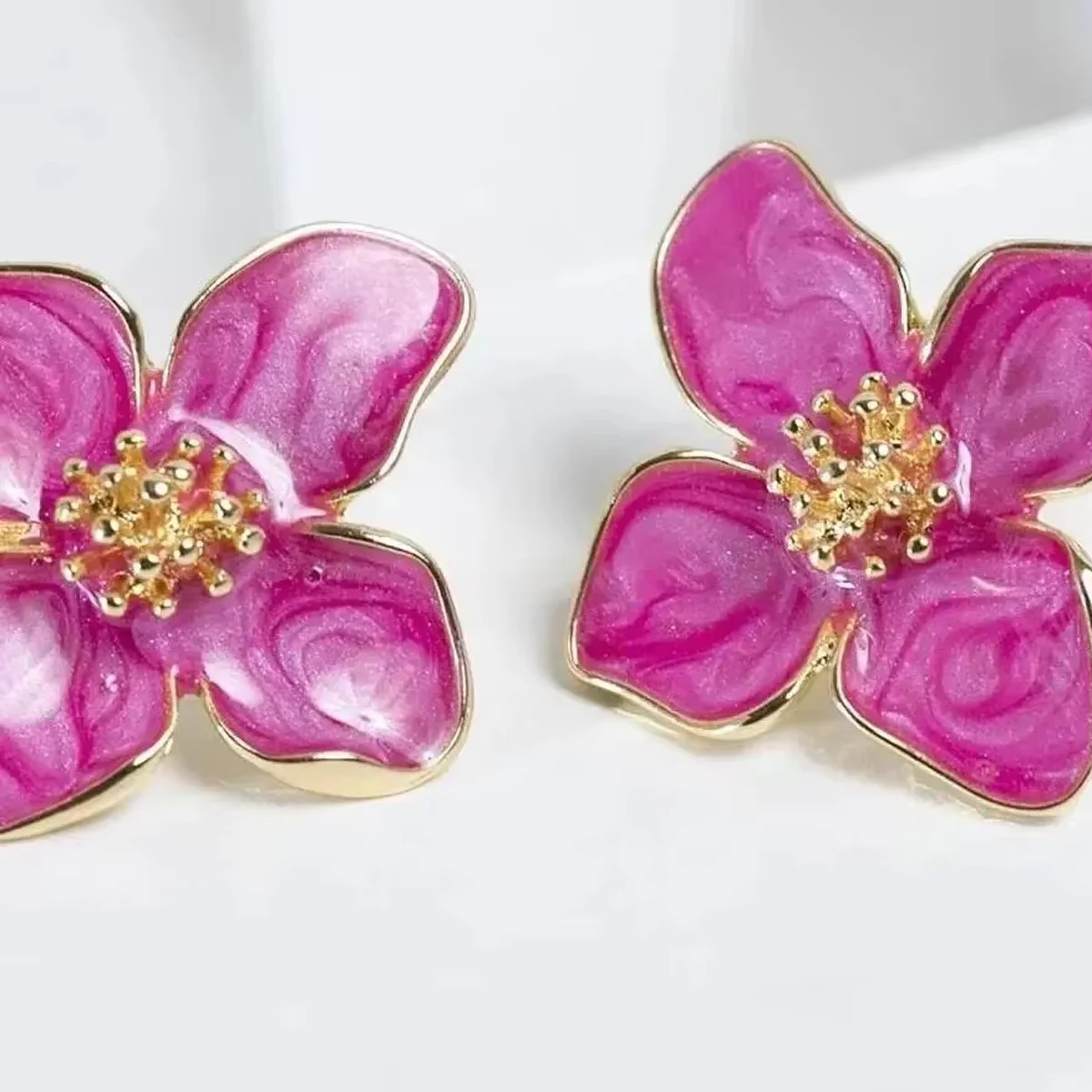 Fuchsia Epoxy Flower Earrings Stud Korean Flowers Women Earring Post Spring Summer New Trendy Girls Cute Jewelrys