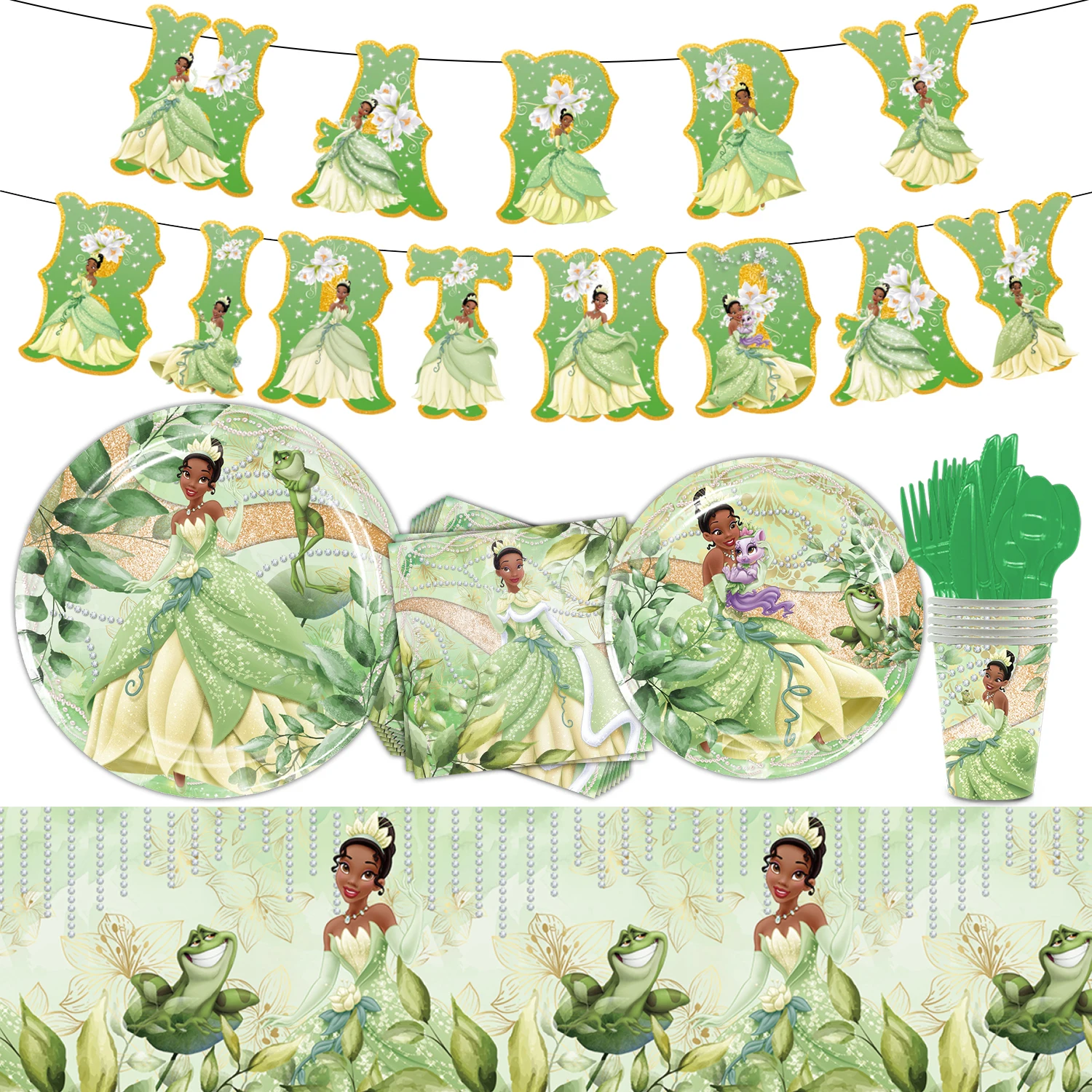 

Disney The Princess And The Frog Tiana Princess Party Decoration Girl Disposable Tableware Cup Plate Tablecloth Baby Shower