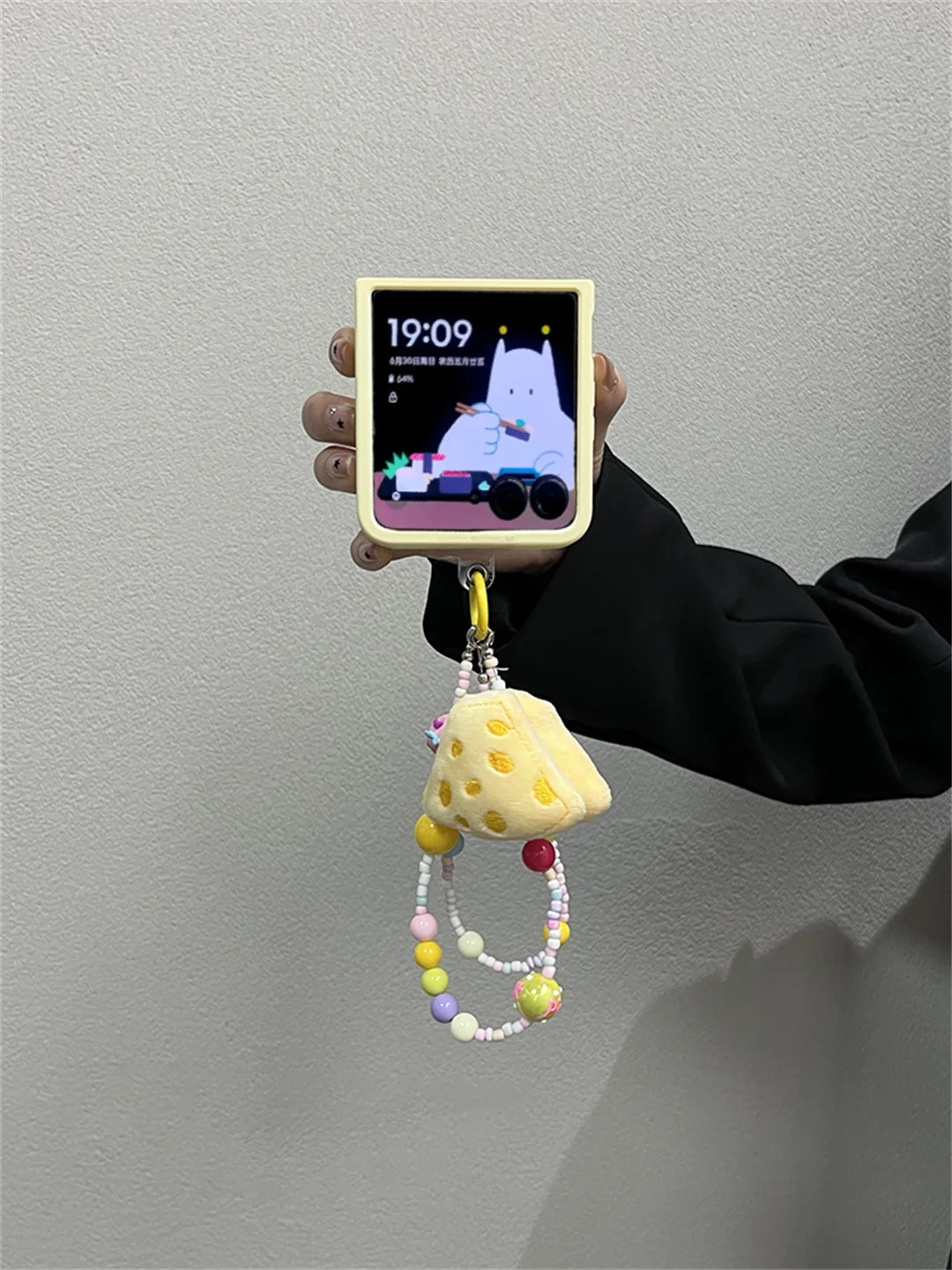 Adorable Korean Plush Cheese Puppy Charm Phone Case - Back Cover