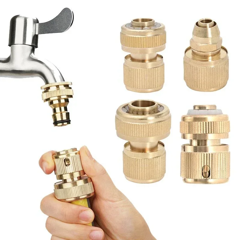 

New Brass Garden Water Connectors - 1/2 3/4" Thread Quick Connector for Hose, Faucet, and Irrigation System