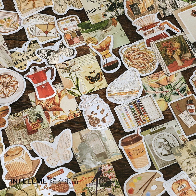 

46Pieces Sticker Material Scrapbooking Retro Collage Hand Flower butterfly Account Decorative sSuitcase Notebook 4CM