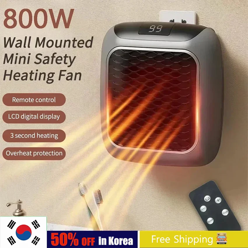 

Smart 800W Mini Heater for Home Small Bathroom Heating Fans Wall Mounted Electric Heater Remote Control Hot Air Blower US EU