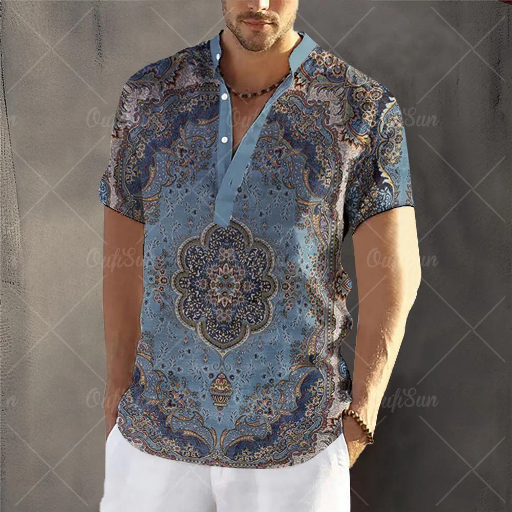 Luxusní pánské trička havajská košile krátce rukáv káča 3D tisk šatstvo nadrozměrné svetr oblečení retro pouliční oblečení pánské henley