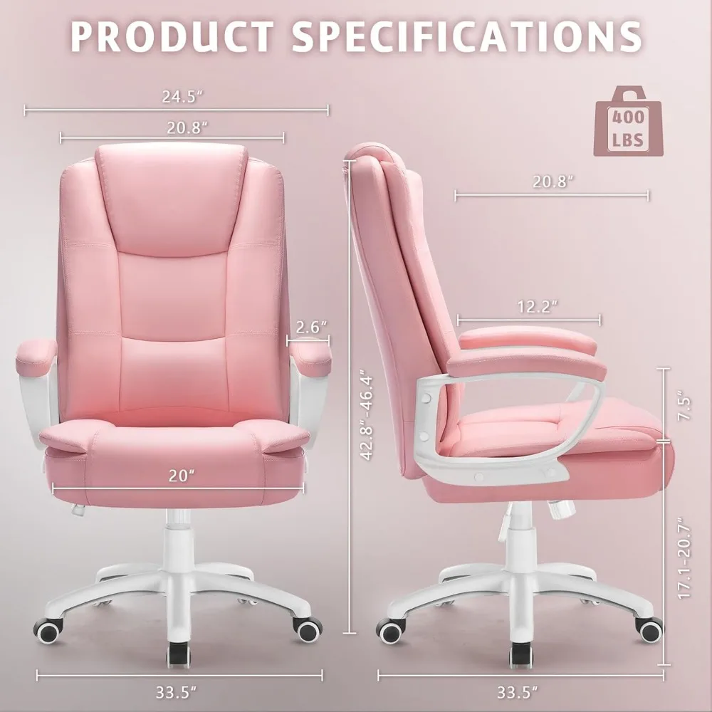 Office Desk Chair, Big and Tall High Back Managerial Executive Computer Chair, Ergonomic Height Adjustable PU Leather 3