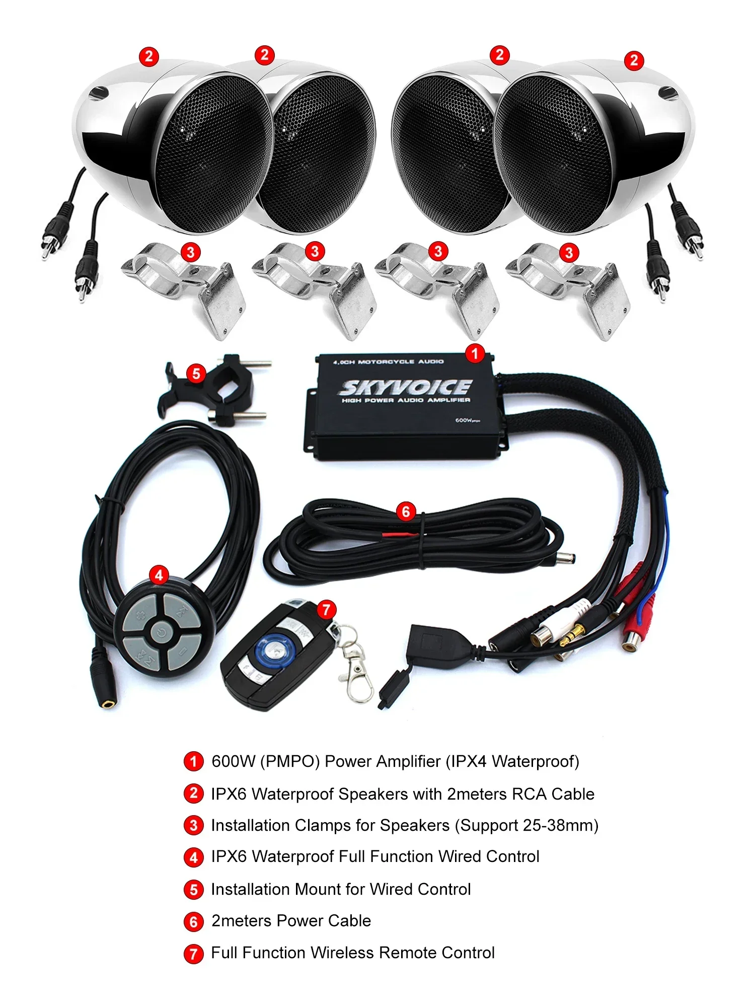 SKV600 Powerful 600W Speakers Motorcycle Audio System with Wired
