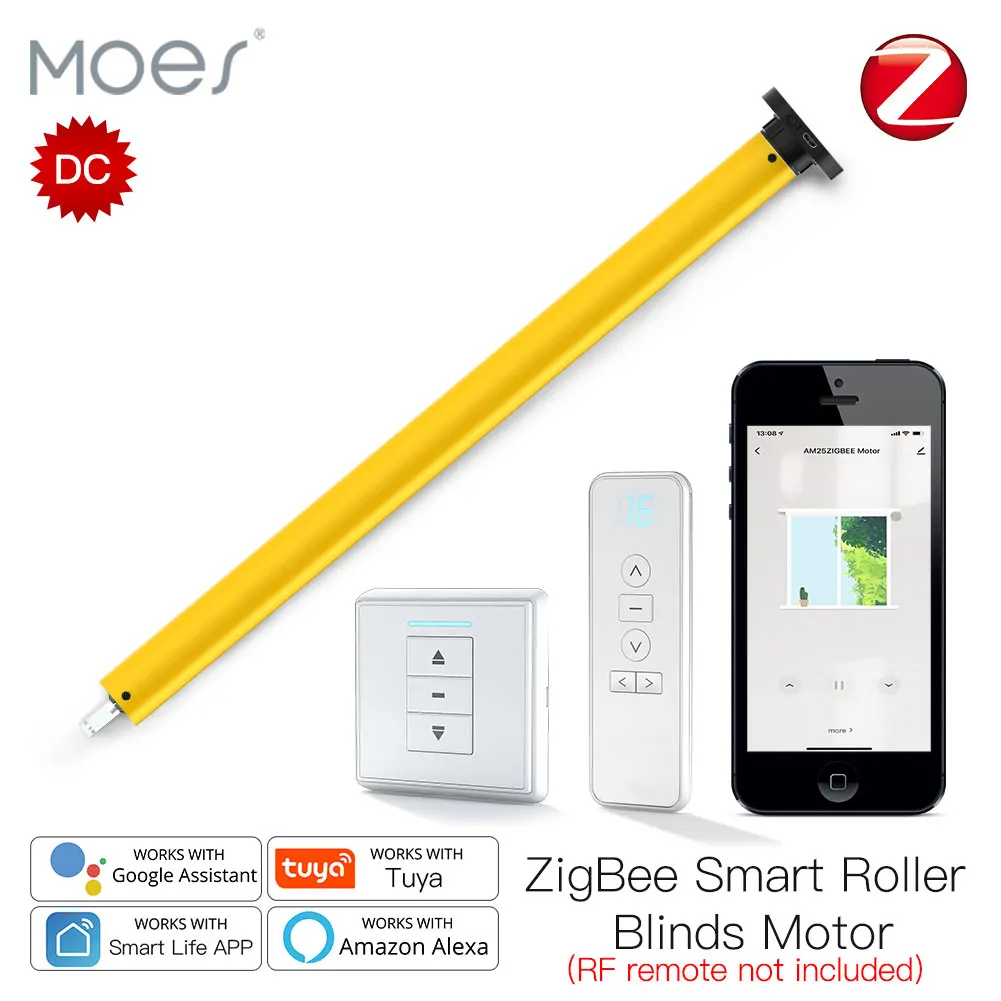 ZigBee Automatic Smart Tubular Roller Blinds Motor DC RF433 Remote 25mm 38mm Tube Smart LifeTuya via Alexa Google Home roller blind motor