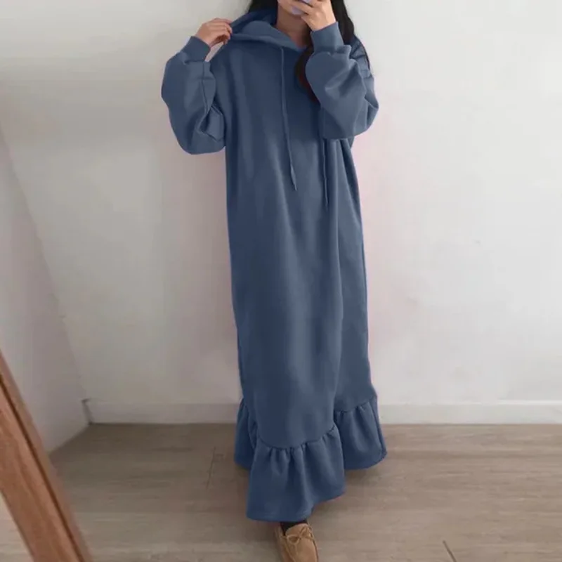 2023 Cashmere Hooded Sweater Muslim Abayat Dress Straight Pocket Loose Solid Women's Dress Islamic Dress Wholesale