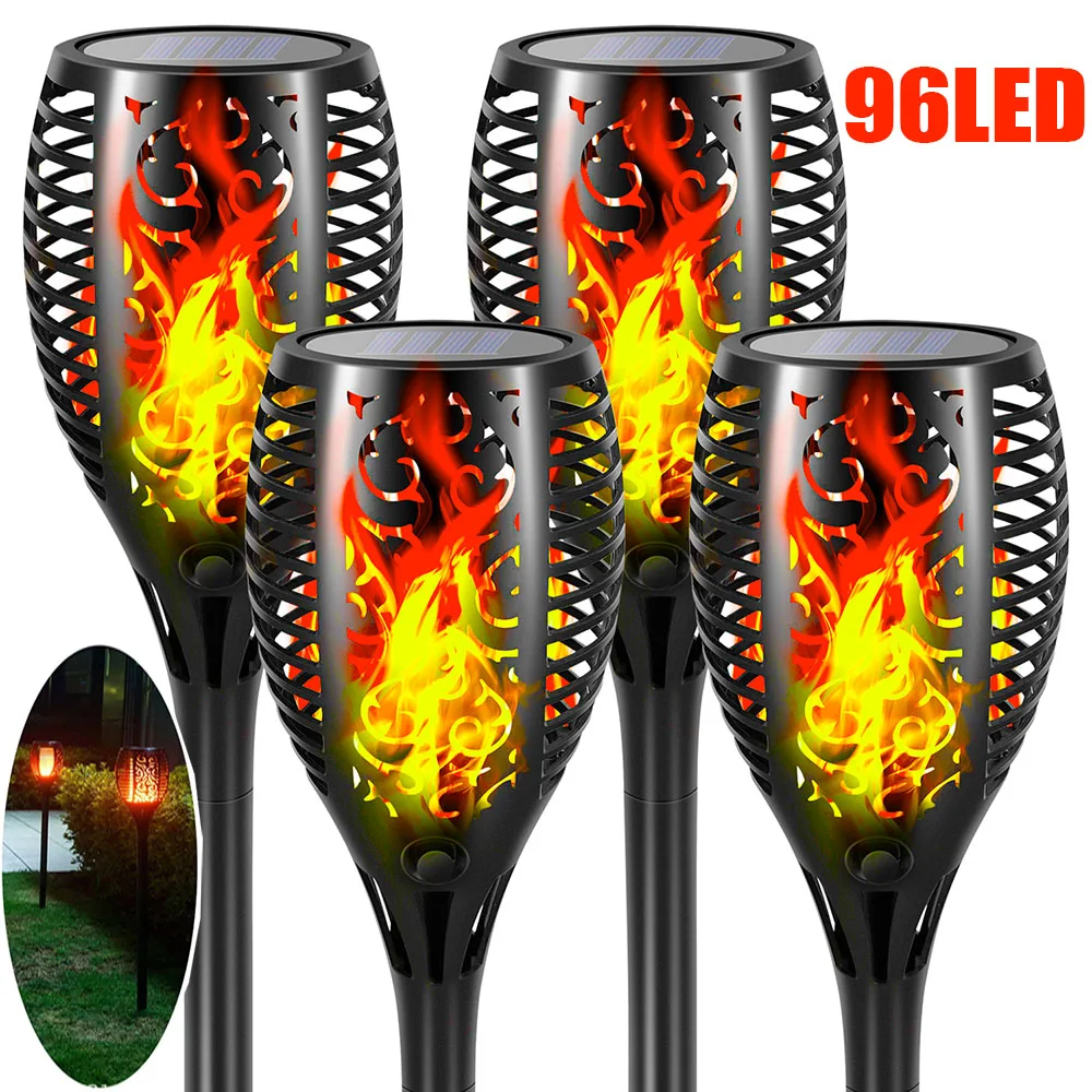 12/33/96LEDs Solar Flame Torch Lights Flickering Light Waterproof Garden Decoration Outdoor Lawn Path Yard Patio Floor Lamps wifi bluetooth 5m 10m 12v waterproof neon led rgbic lights 96leds m ip67 rgb neon led strip rainbow chasing room bars decoration