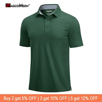 MAGCOMSEN Polo da uomo in cotone piqué a maniche corte con 3 bottoni, vestibilità classica, camicia da golf casual, leggera e traspirante