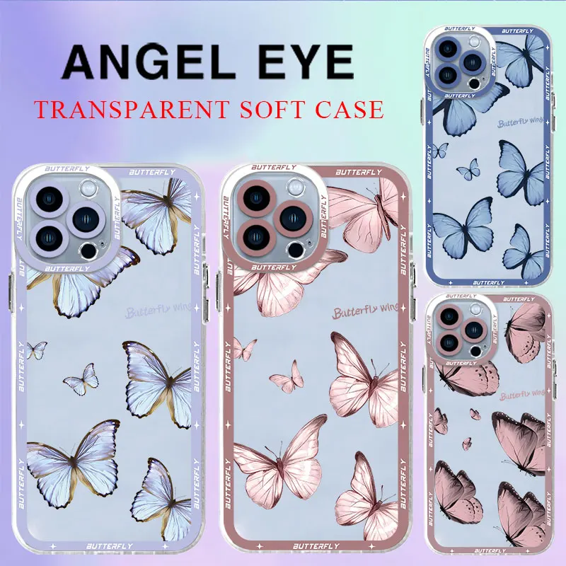 Custodia Per Apple Iphone Se Xr 15 Plus 13 Mini Xs Max 11 7 8 14 Pro Max 12 Pro Red Blue Butterfly Luxury Trasparente Soft