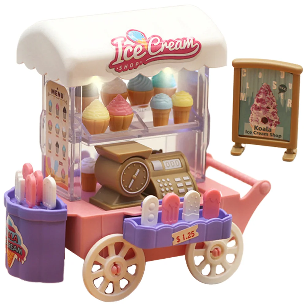 1 Set of Ice Cream Cart Kids Pretend Play Realistic Ice Cream Cart Toy Set Truck Toy