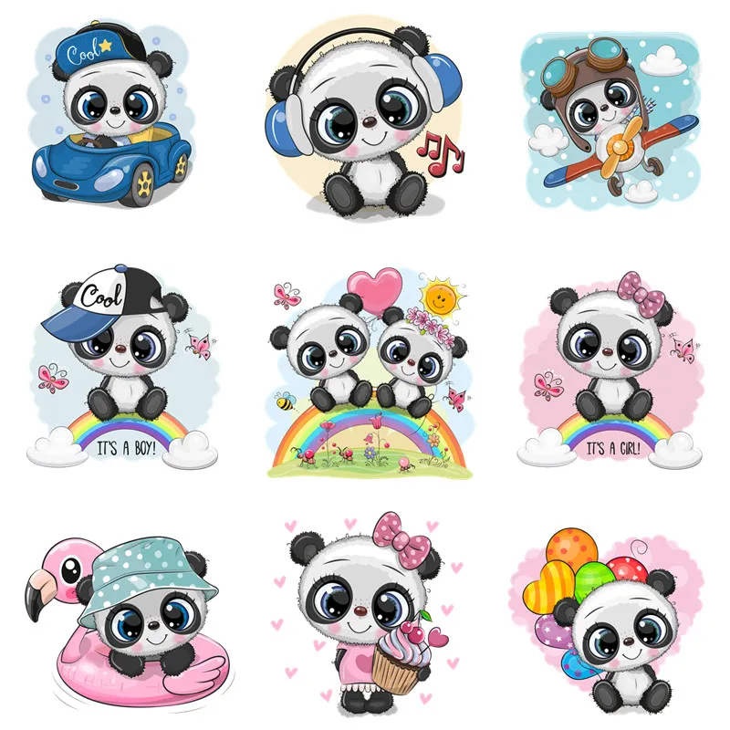 Cute Panda Cartoon Patch on Clothes Patches for Jackets Iron on DIY T shirt for Kids Hoodies Sweatshirt Clothing Decor Custom