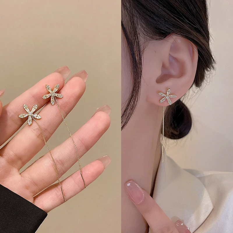 Drop Earrings S925 Silver Needle Micro-inlaid Zircon Flower Ear Line Exquisite Luxury
