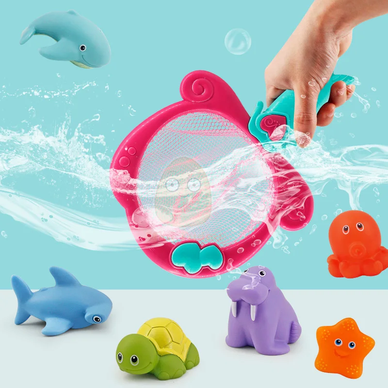 Baby Bath Fishing Toy Network Pick up Rubber Fish Sea Animal Play Water  Swimming Pool Bathing Game Educational Toys For Children