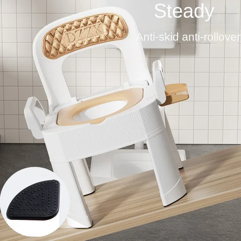 Height Adjustable Portable Elderly Toilet: Anti-Rollover Commode Chair, Non-Slip Leather Backrest for Maternity Squat Seat 3