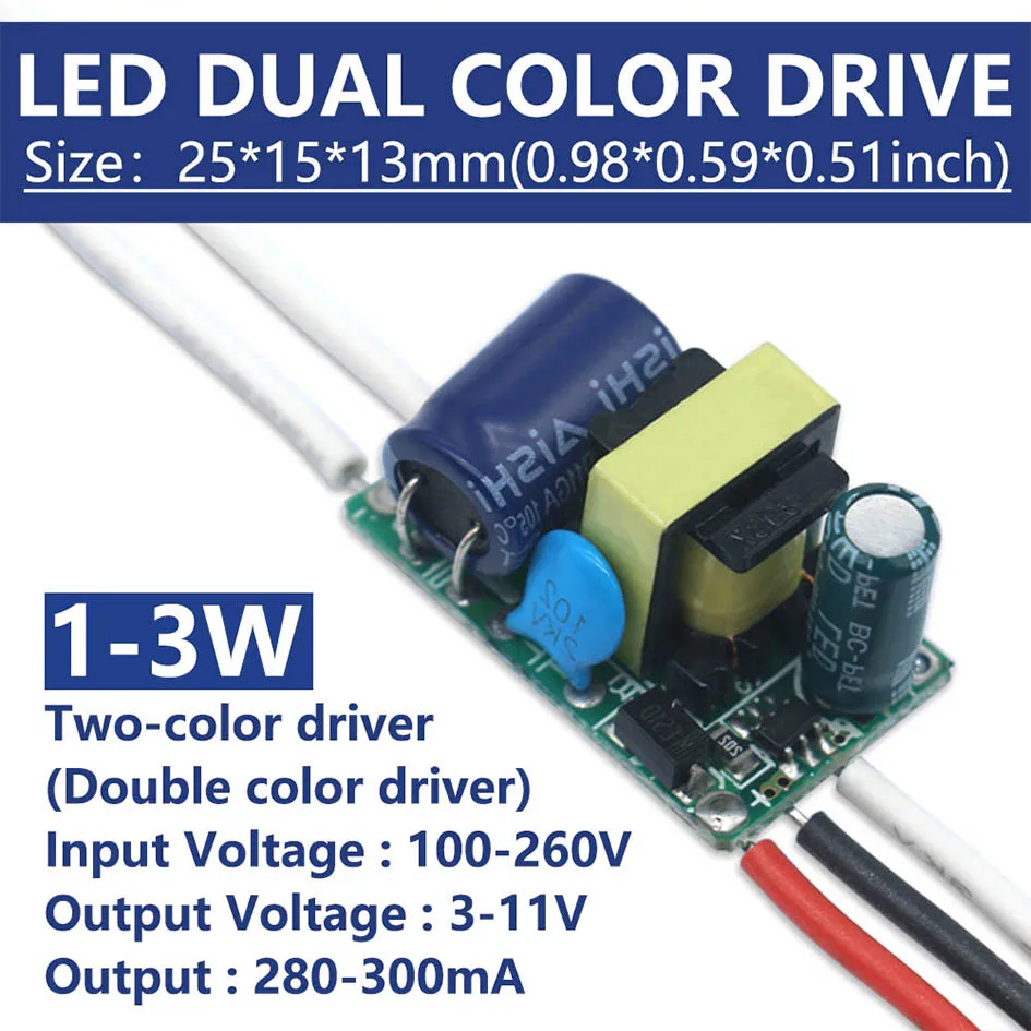 Description Picture 3 of itemLED Dual Colors Drive 300mA 3w 4-7W 8W 12w 18W 25W Double color Driver Three Pins Power Supply Transformers Lighting Accessories