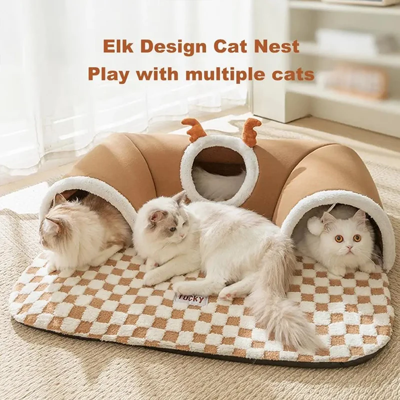 Cats Accessories Plush Cats Bed for Winter House Warm Pet Products Beds Mat Puppy Basket Accessory Houses and Habitats Cushions - Image 3