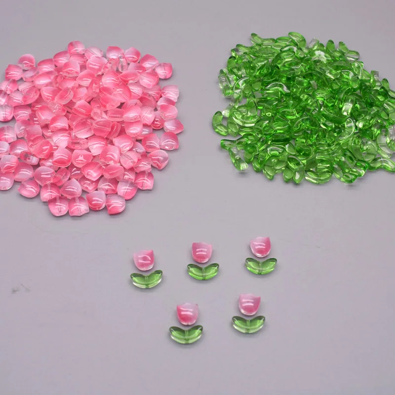 30pcs 9mm Multicolor Glass Tulip Flower Beads