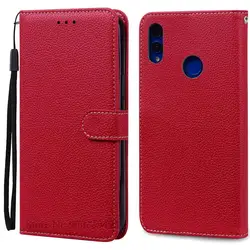 Luxurious Leather Wallet Flip Cover - Premium Soft Silicone Phone Case and Coque Protector for Honor 8X (2018) (Dark Red)