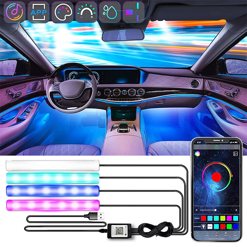 

Ruitaisen 24SMD LED Car Interior Ambient Foot Light with USB Wireless Remote App Control Auto RGB Atmosphere Decorative Lamps