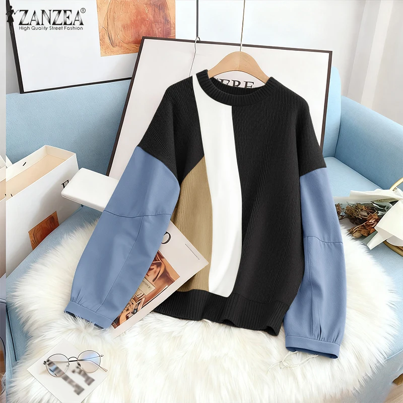 Polyester Long Sleeve Patchwork Sweater for Women