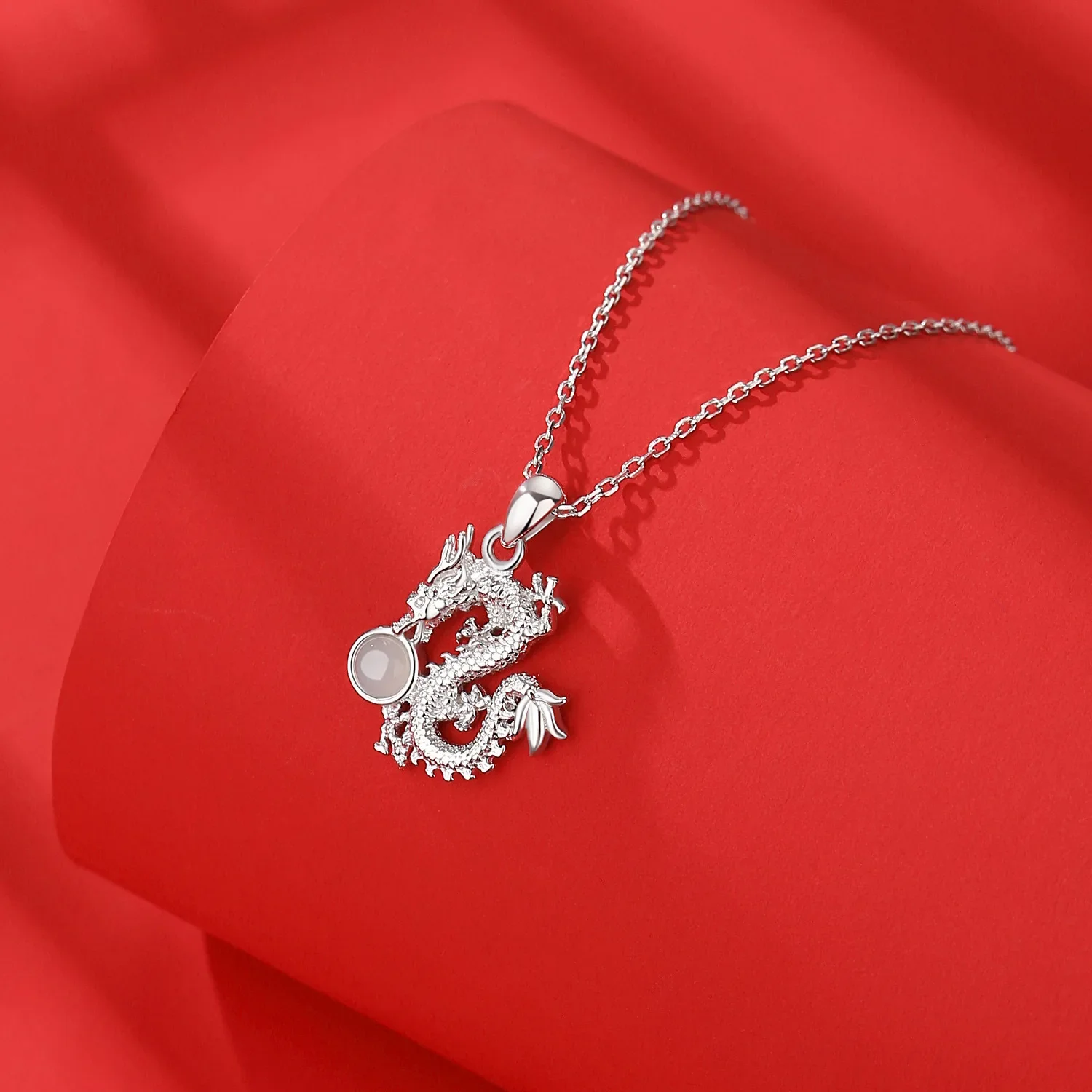 Fashion Vintage Style South Red Agate Chinese Dragon 925 Silver Jade Necklace Pendant for Unisex Jewelry Party Rock Hiphop Gift