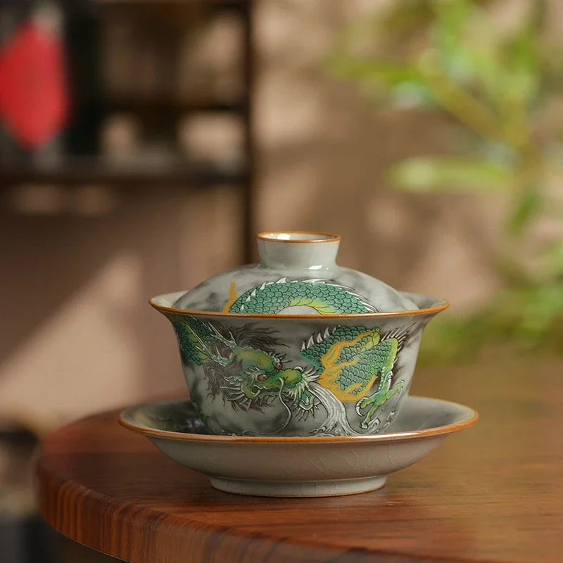 

Цзиндэчжэнь, Gaiwan, старая глина, чернила, цветной узор дракона, Gaiwan, керамическая, для дома, винтажная, для изготовления чая, большая