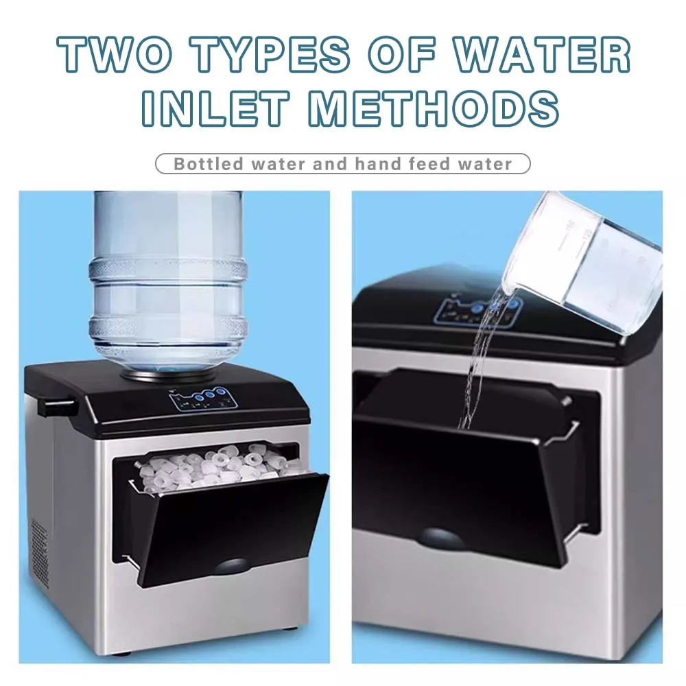 HZB25 Compact Countertop Ice Maker,30kg in 24Hrs,12 Bullet Ice Cubes Lightweight Portable Basket,with Cold Water Valve
