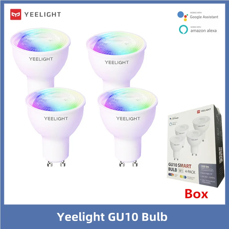Smart LED Bulb Yeelight GU10 W1 Dimmable Colorful 4pack 350Lumen Game Music Sync Voice Control App Google Assistant
