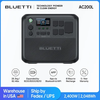 [US Plug] BLUETTI AC200L Portable Power Station 2400W 2048Wh LiFePO4 Battery Backup Solar Generator Camping Home Use Emergency 1